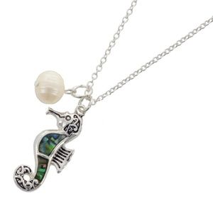 Abalone Seahorse Necklace w/Pearl Bauble